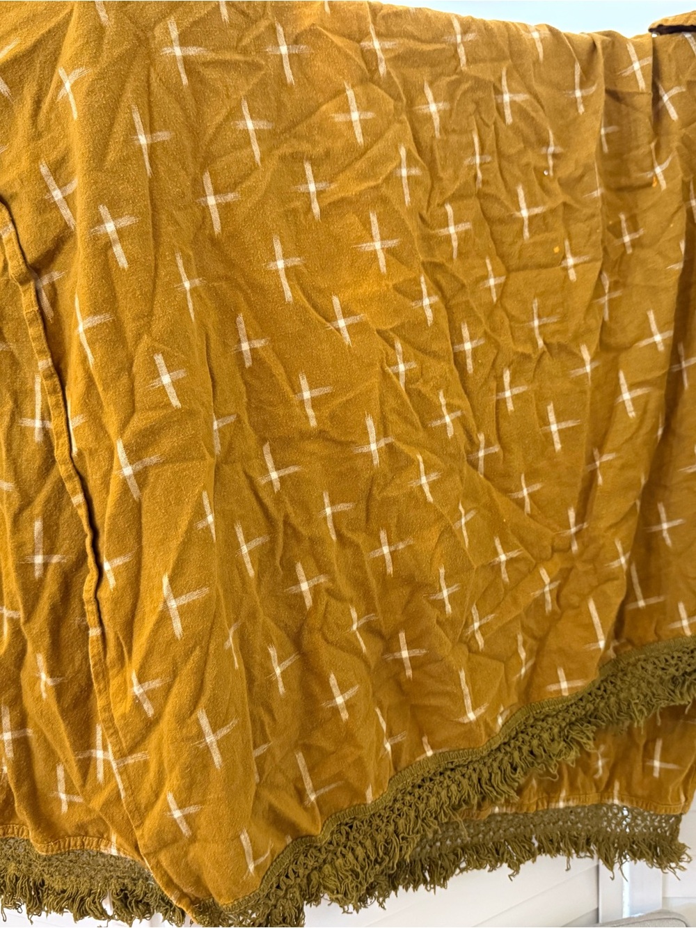 RVCA Mustard Fringe flannel wrap scarf coverup with Cross Print